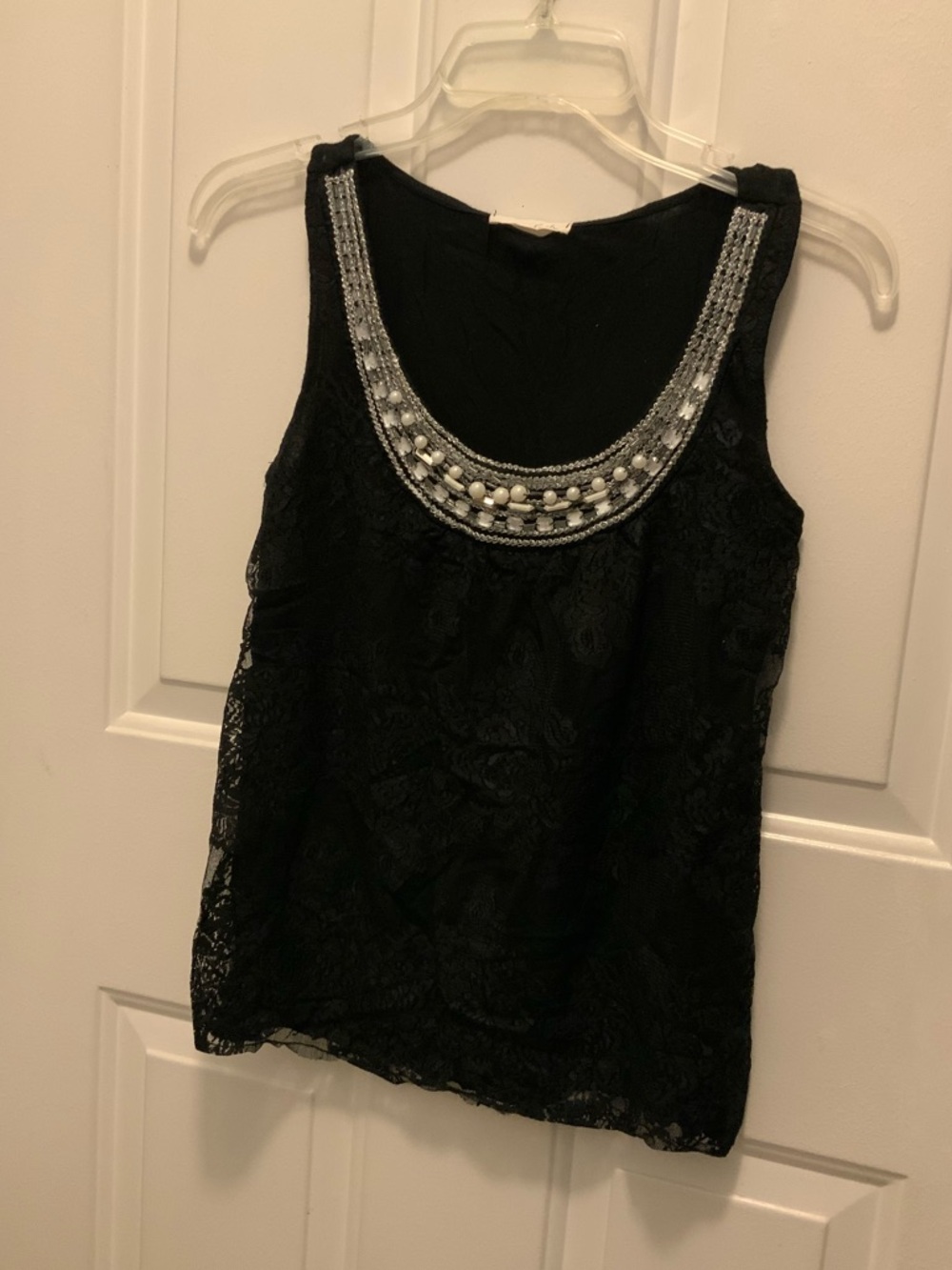 Lush Black Lace Top with Silver Details
